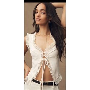 MilkMaid Coquette Coastal Cowgirl Cottagecore Anthropology‎ Lace Top Cream Lrg